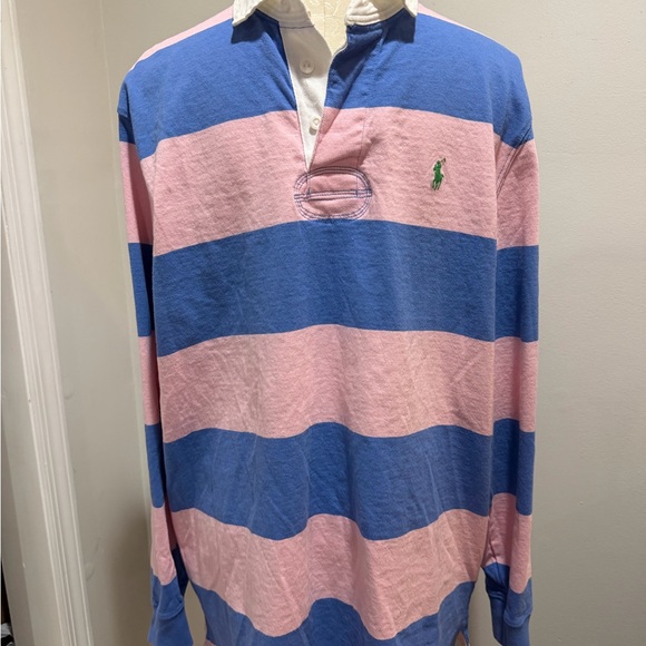 Polo Ralph Lauren Men Long Sleeve Rugby Shirt Garden Pink/New England Blue  XL - Picture 4 of 16